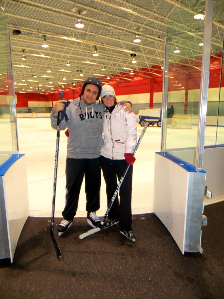 Our first time "playing hockey" on ice.