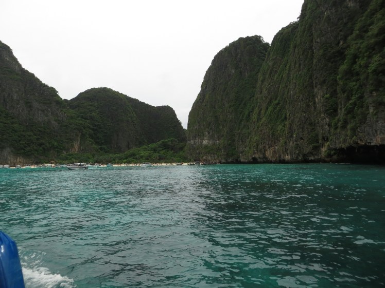 Next stop...Maya Beach on Ko Phi Phi Don Island.  In the distance is the beach where Leonardo DiCaprio filmed the movie, "The Beach".
