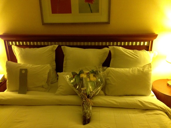 Armando surprising me with flowers when we arrived at the Renaissance Hotel in downtown Toronto.
