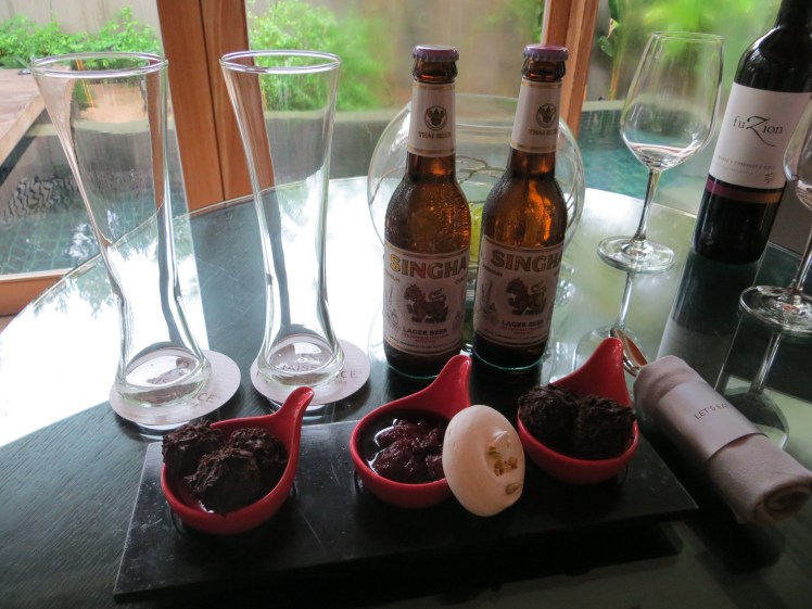 Complimentary wine, beer and chocolate truffles...Woohoo!!  (Again, visualize me bouncing off the walls)